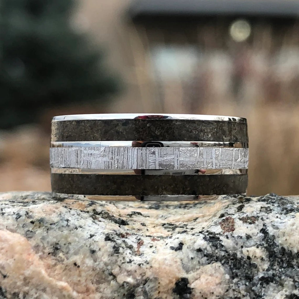 Authentic Tyrannosaurus & Meteorite Ring Dinosaur Bone Groom's Wedding Band