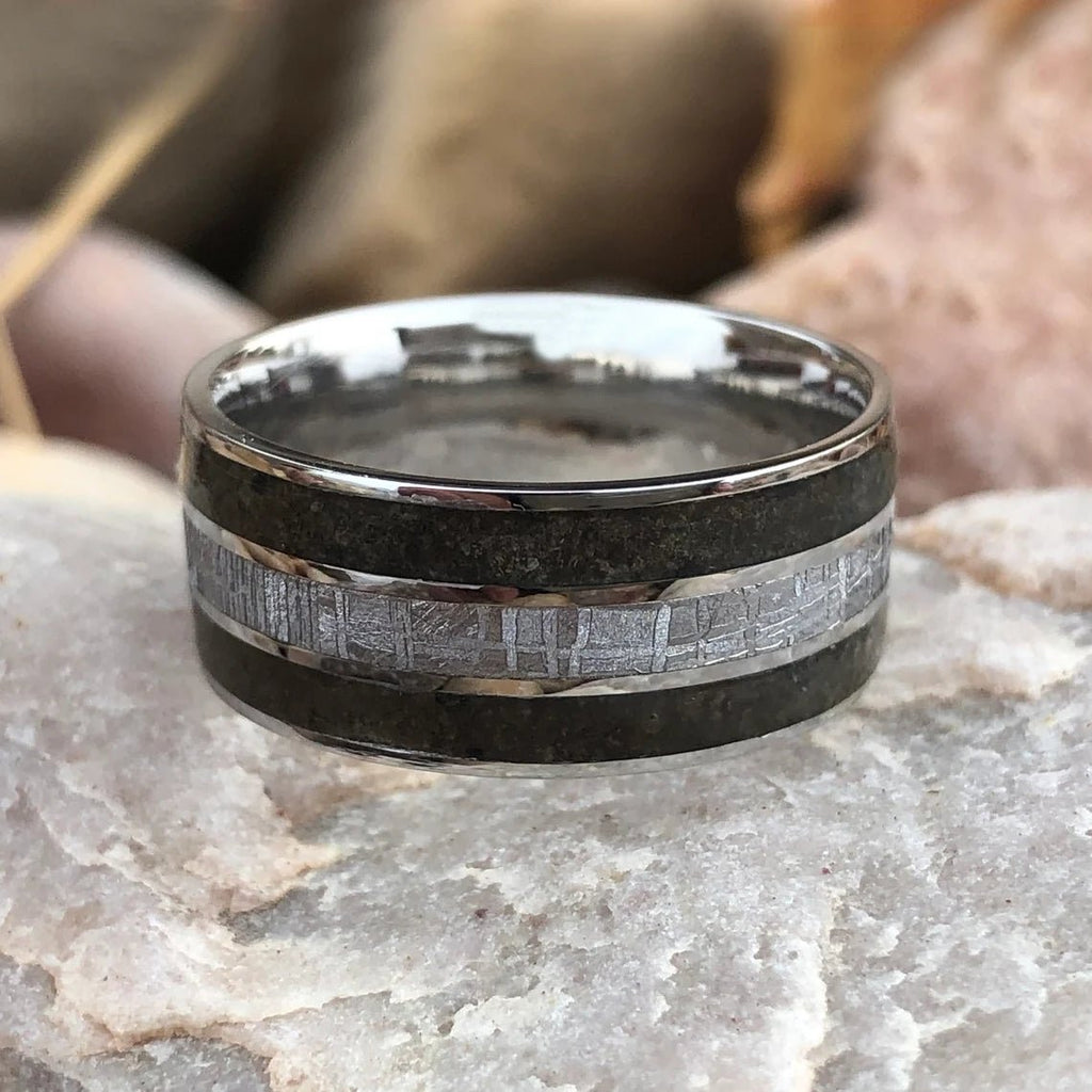 Authentic Tyrannosaurus & Meteorite Ring Dinosaur Bone Groom's Wedding Band