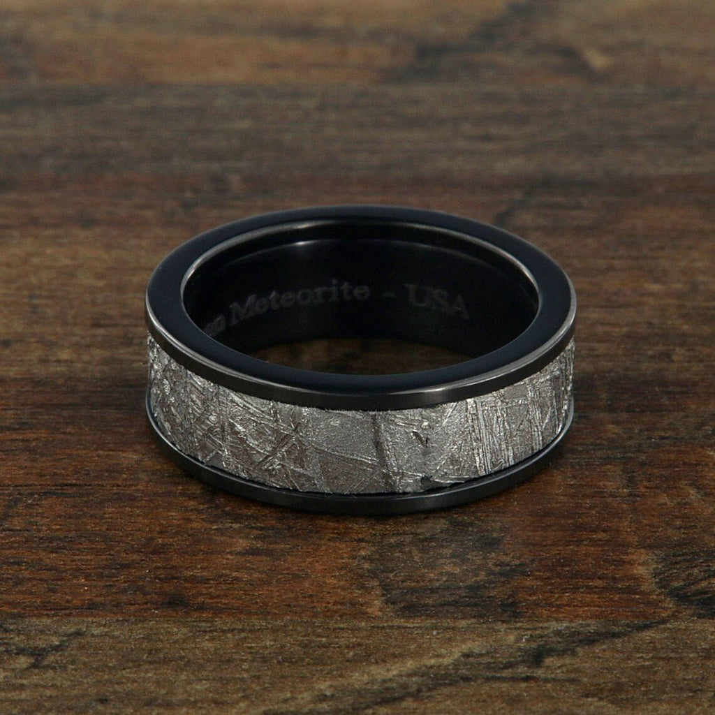 Gibeon Meteorite Wedding Band Black Zirconium Rings Mens Wedding Ring