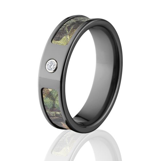 Mossy Oak New Break Up Camo Rings, Camouflage Wedding Bands, New Break Up Black Zirconium Camo ring