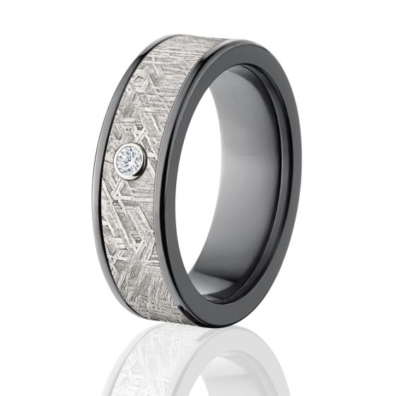 7mm Diamond Meteorite Wedding Rings, Black Zirconium