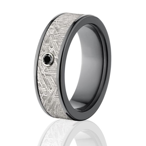 Gibeon Meteorite Ring 7mm Black Diamond Meteorite Wedding Rings, Black Zirconium