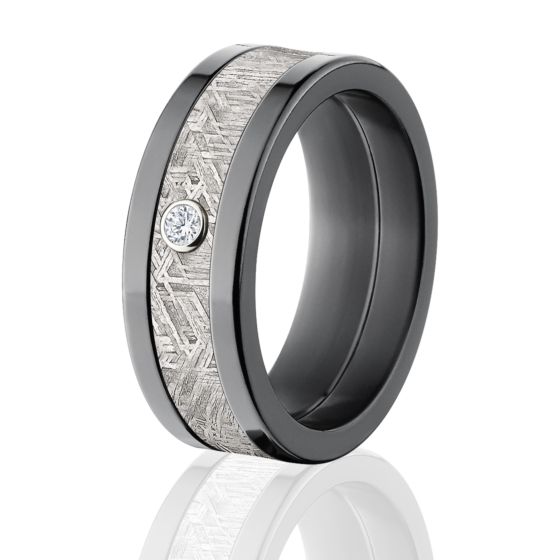 Meteorite Wedding Bands Black Zirconium Meteorite Ring w/ Black Diamond