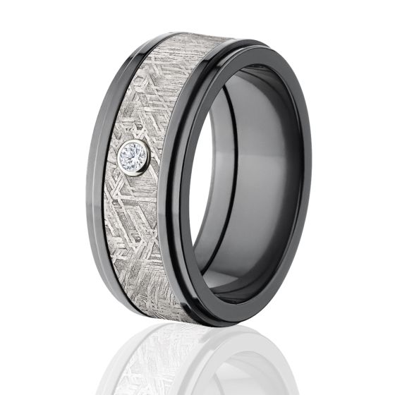9mm Diamond Meteorite Wedding Band, Black Zirconium USA Made