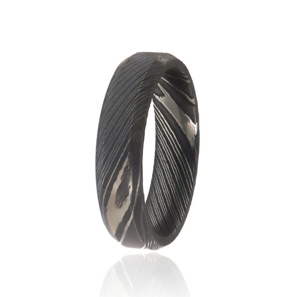 6mm Beveled Damascus Steel Rings Premium Wedding Bands