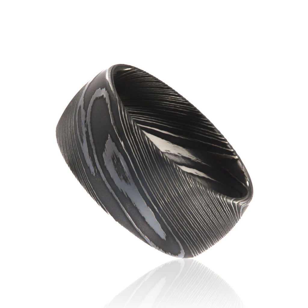 10mm Beveled Damascus Steel Rings Premium Wedding Bands