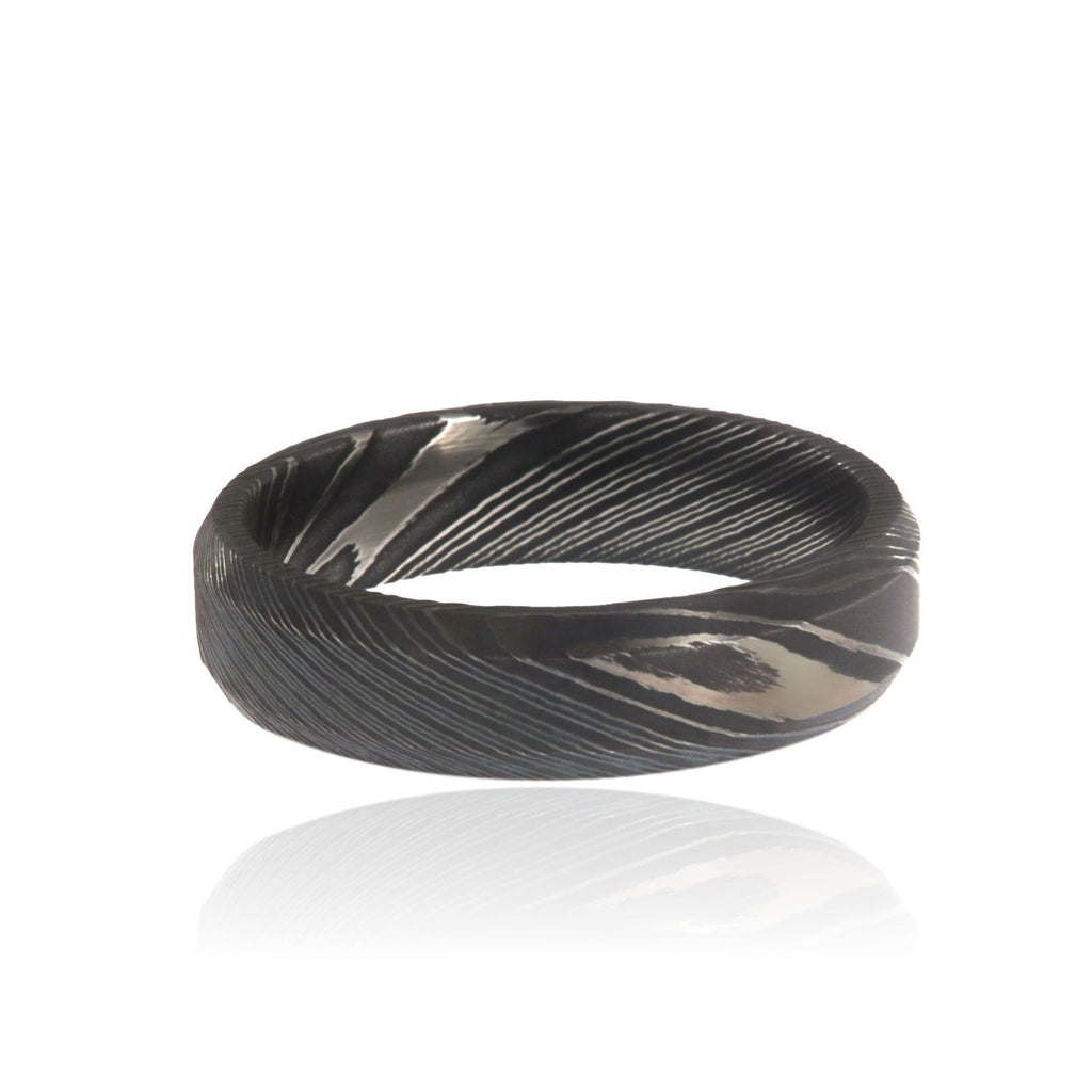 6mm Beveled Damascus Steel Rings Premium Wedding Bands