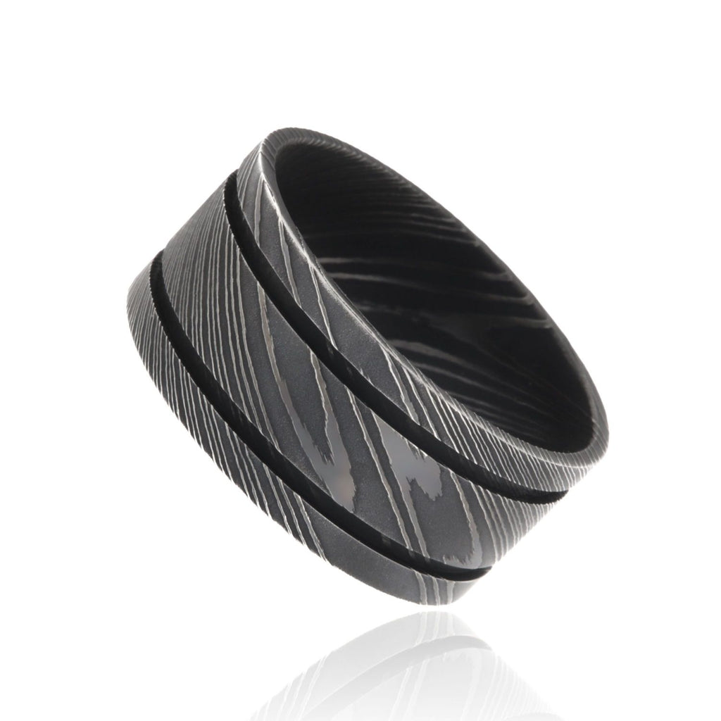11mm Wide Damascus Steel Rings For Men USA Made Damascus Bands Black Wedding Bands