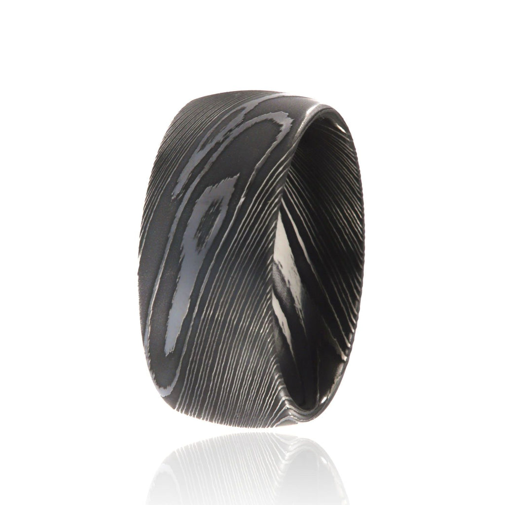 10mm Beveled Damascus Steel Rings Premium Wedding Bands
