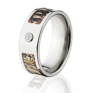 Mossy Oak Rings, Camouflage Wedding Band, Titanium Duck Blind Camo Ring w/ Diamond