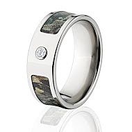 Realtree Timber Camo Rings, Camouflage Wedding Bands, Titanium Timber Camo ring w/ Diamond and Comfo