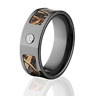 Realtree Max 5 Camo Rings, Camouflage Wedding Bands, Black Zirconium Max 5 Camo ring w/ Diamond and