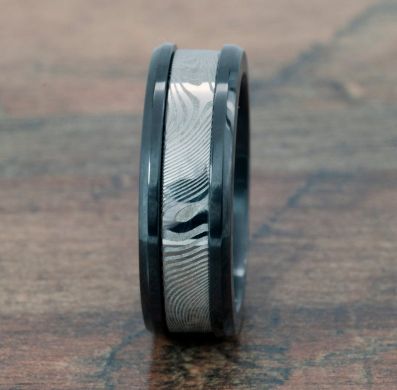 Damascus Steel Ring w/ Acid Etching and Black Zirconium