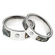 RealTree Timber Camo Rings, Camouflage Wedding Ring Set, RealTree Timber Titanium Camo rings w/ Diam