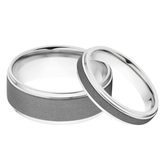 His and Her MatchingCobalt Ring Set, Premium Sandblasted Finish