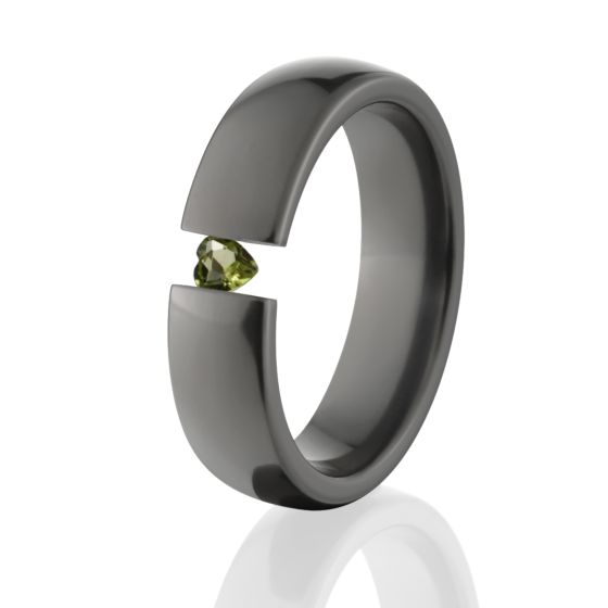 6mm Black Zirconium, Heart Shaped Stone, Tension Set