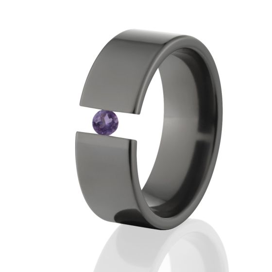8mm Flat Black Zirconium Ring, Alexandrite, Tension Set