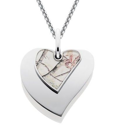 White Camo Heart Pendant, Snow Camo Necklace