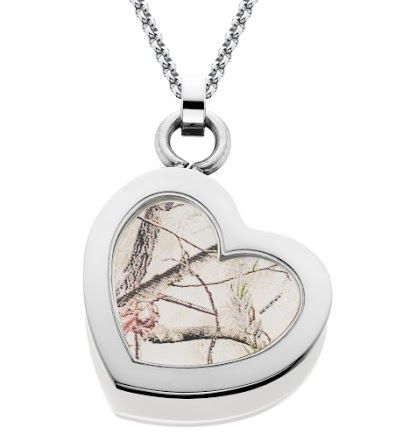 RealTree Heart Pendant, Camo Necklace, White Camo Jewelry
