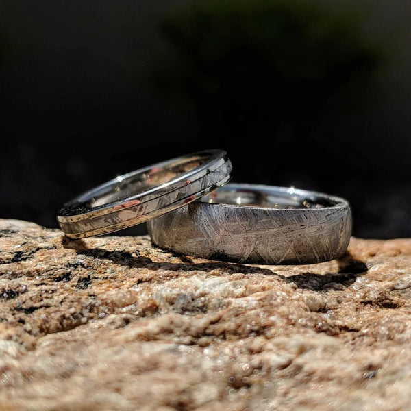Unveiling the Extraordinary: Gibeon Meteorite Ring Set with Meteorite and Cobalt Aerospace-Grade Titanium - USA Made