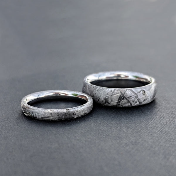 Celestial Elegance: Handmade His and Her Gibeon Meteorite Ring Set - USA Crafted Marvels