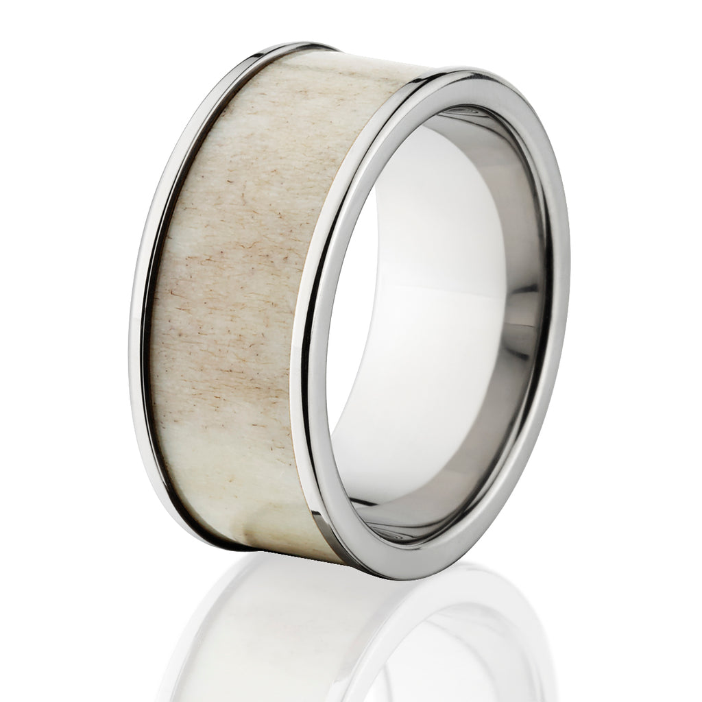 10mm Wide Titanium Ring with Antler Inlay - Men's Wedding Bands