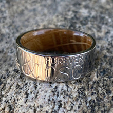 Personalized 8mm Duck Band With Whiskey Barrel Sleeve - USA Made Custom Wedding Bands & Rings