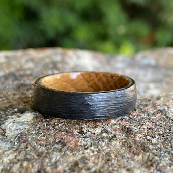 Mens Wedding Bands Whiskey Rings - Handmade Custom Whiskey Barrel Core Black Rings