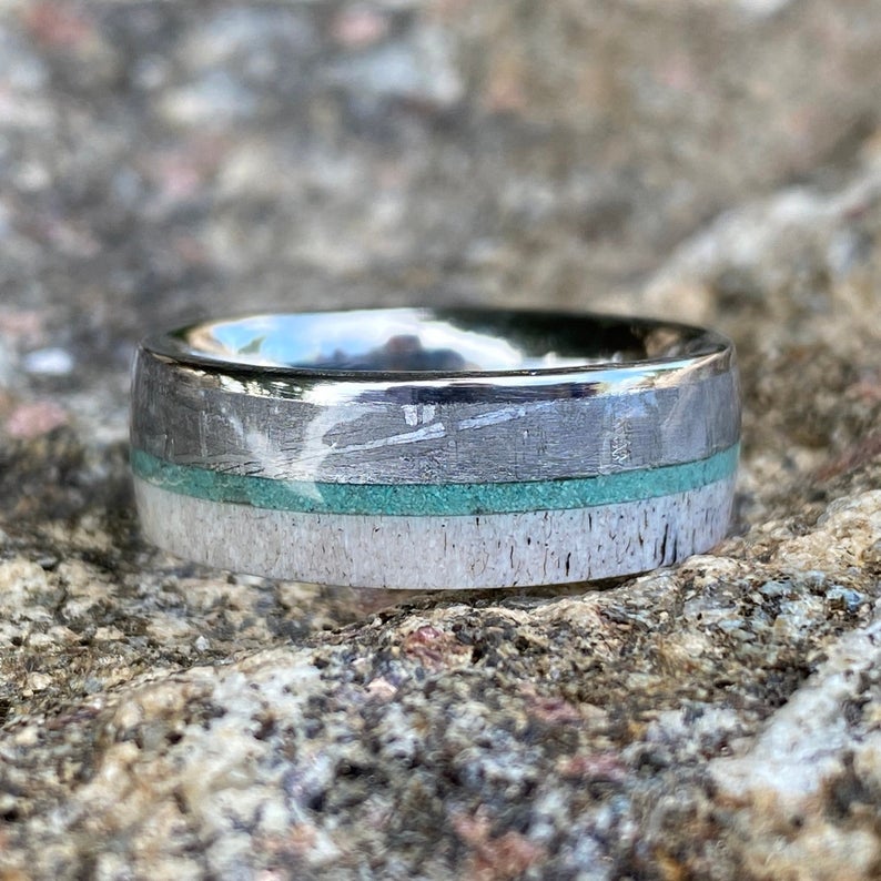 Gibeon Meteorite Wedding Band Custom Mens Rings 8mm Wide Meteorite Ring