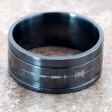 10mm Wide Personalized Sound Wave Black Zirconium Ring