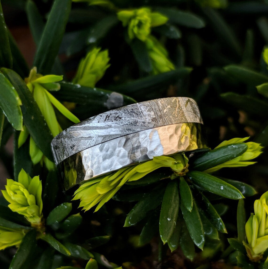 Genuine Gibeon Meteorite Rings -Authentic 8mm Wide Meteorite Wedding Band with Cobalt Chrome Sleeve