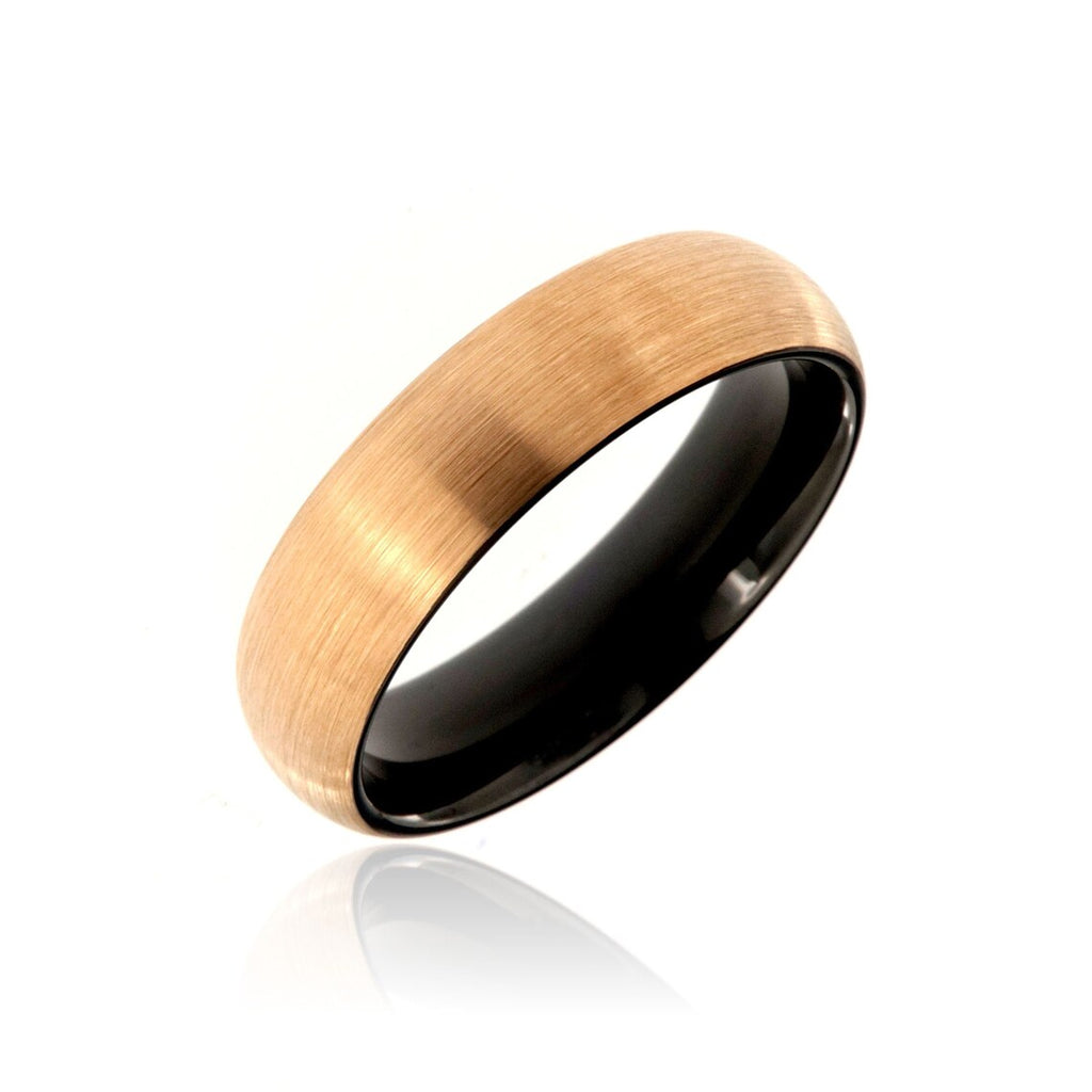 6mm Heavy Tungsten Carbide Men's Ring With Black Interior And Rose Gold Brush Finish Exterior - FREE Personalization
