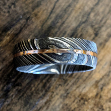 7mm Wide Damascus Steel Ring with 14k Rose Gold Inlay