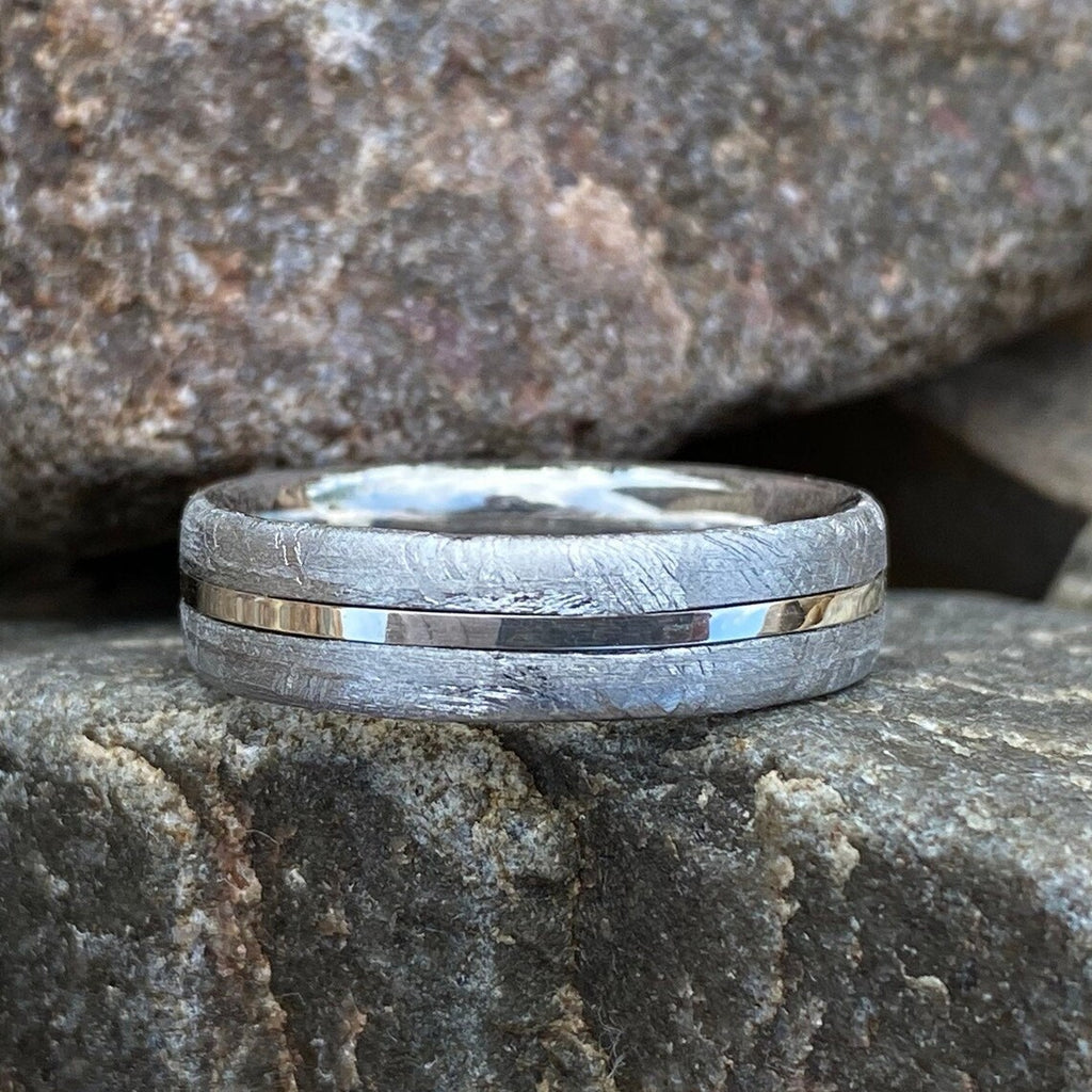 6mm Wide Gibeon Meteorite Wedding Band, Custom Mens Meteorite Ring