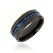 8mm Heavy Tungsten Carbide Ring With Blue Anodized Center Groove - FREE Personalization