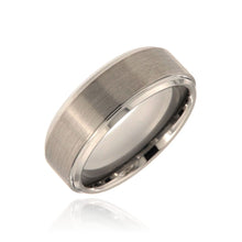 8mm Heavy Tungsten Carbide Ring With Step Edge And Brushed Finish Center - FREE Personalization