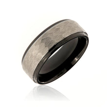 8mm Heavy Tungsten Carbide, Two Tone Men's Ring With Hammered Finish - FREE Personalization