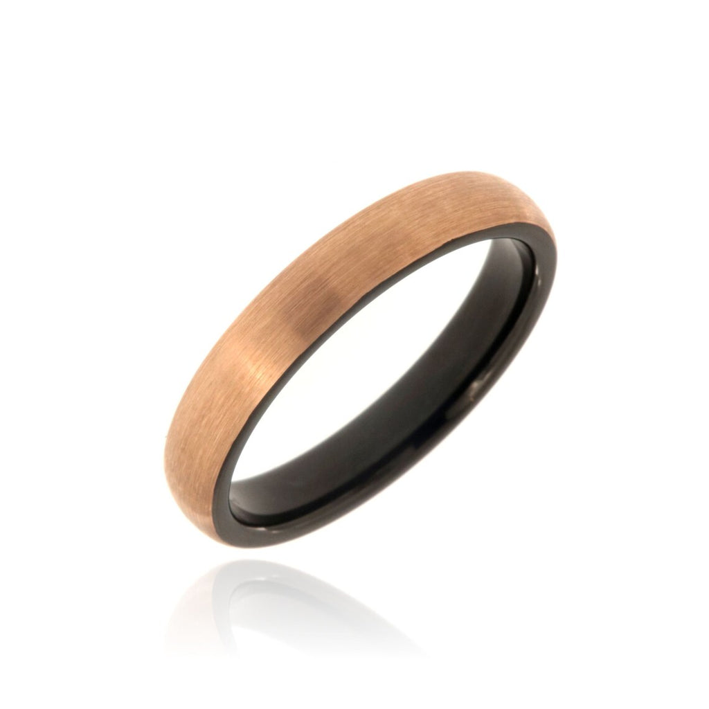 4mm Tungsten Carbide Men's Ring With Black Interior And Rose Gold Brush Finish Exterior - FREE Personalization