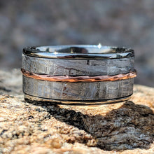 Gibeon Meteorite Ring 10mm Wide Groom's Wedding Band w/ 14k Rose Gold
