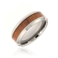 8mm Heavy Tungsten Carbide Men's Ring With Wood Inlay and High Polished Beveled Edges - FREE Personalization