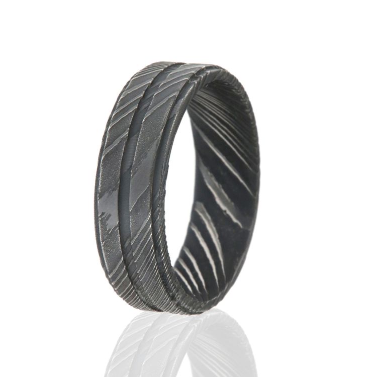 Damascus Steel Rings For Men USA Made Damascus Bands Black Wedding Bands Two Tone Ring