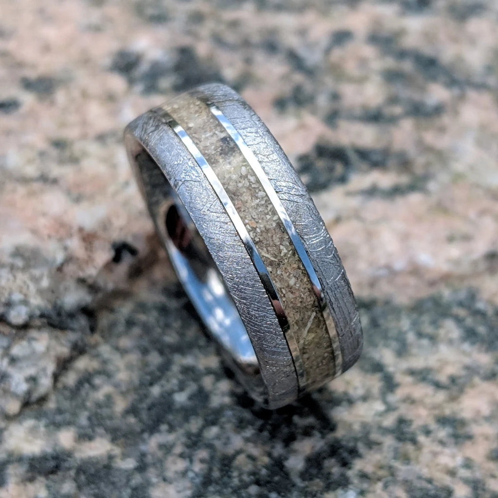 Custom Made Gibeon Meteorite Wedding Band, Memorial Ring With Gibeon Meteorite Ring