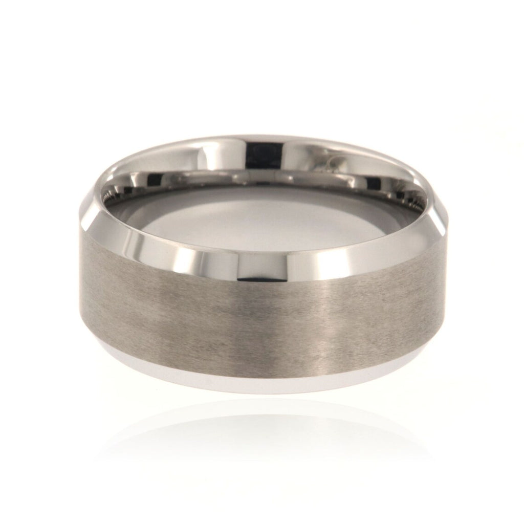 10mm Heavy Tungsten Carbide Men's Ring With Brushed Finish Center And Beveled Edge - FREE Personalization