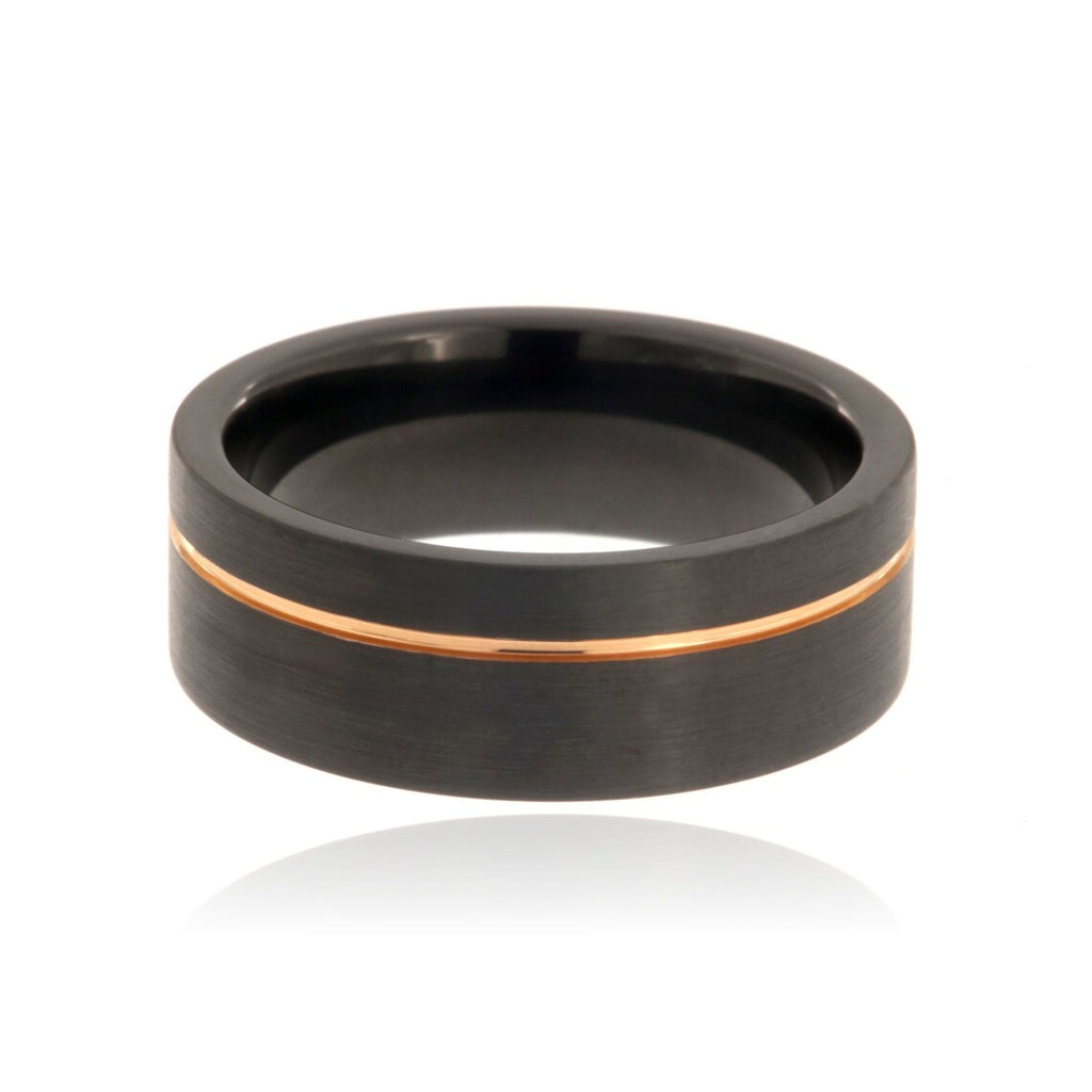 8mm Heavy Tungsten Carbide Ring With Two Tone Rose & Matte Black Finish FREE Personalization