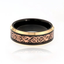 8mm Heavy Rose & Black Tungsten Carbide Men's Ring With Celtic Earth Design And Beveled Edges - FREE Personalization