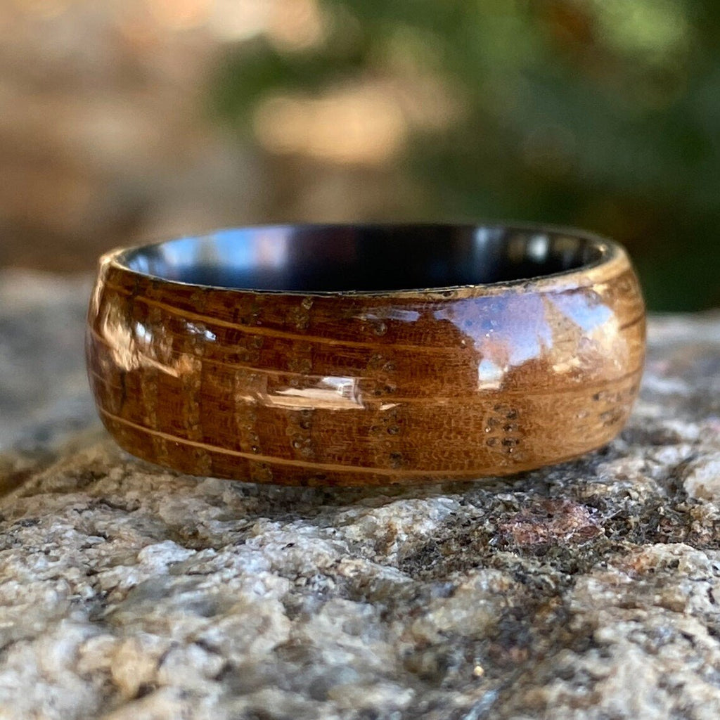 Mens Wedding Bands Whiskey Rings - Whiskey Barrel and Black Zirconium Ring Handmade Custom Whiskey Barrel Rings
