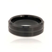 8mm Tungsten Carbide Men's Ring, Brush Finish With Polished Beveled Edges And Center Groove - FREE Personalization