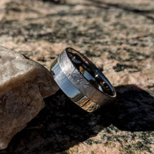 Authentic 8mm Wide Meteorite Wedding Band with Cobalt Chrome Sleeve - Genuine Gibeon Meteorite Rings