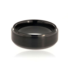 8mm Heavy Tungsten Carbide Men's Ring, Step Edge With Matte Black Finish - FREE Personalization