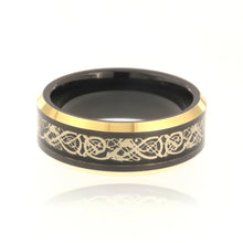 8mm Heavy Tungsten Carbide Men's Ring, Yellow & Black Celtic Earth Design, Two Tone High Polished - FREE Personalization